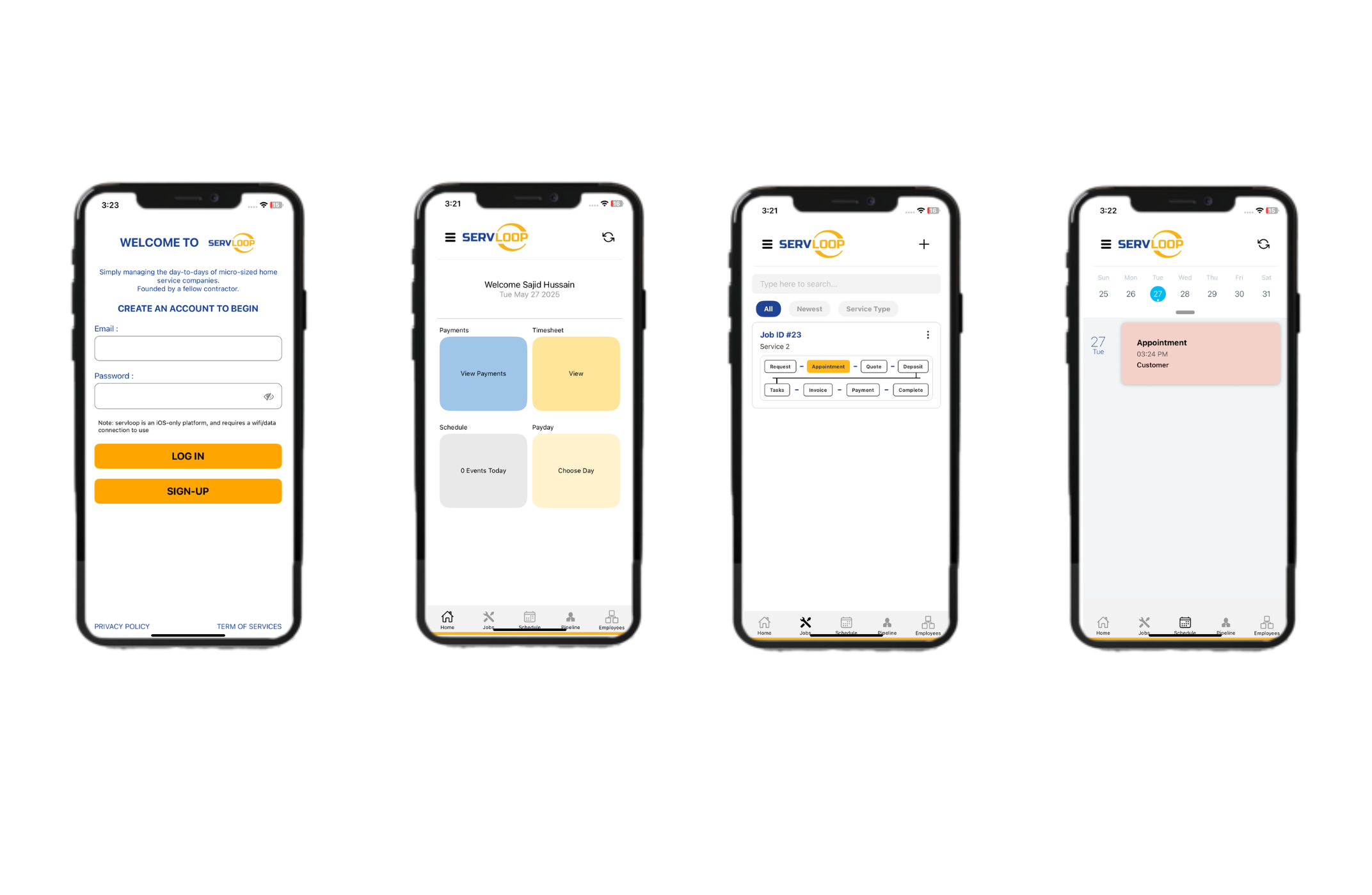 Servloop IOS App - SERVLOOP Dashboard Overview